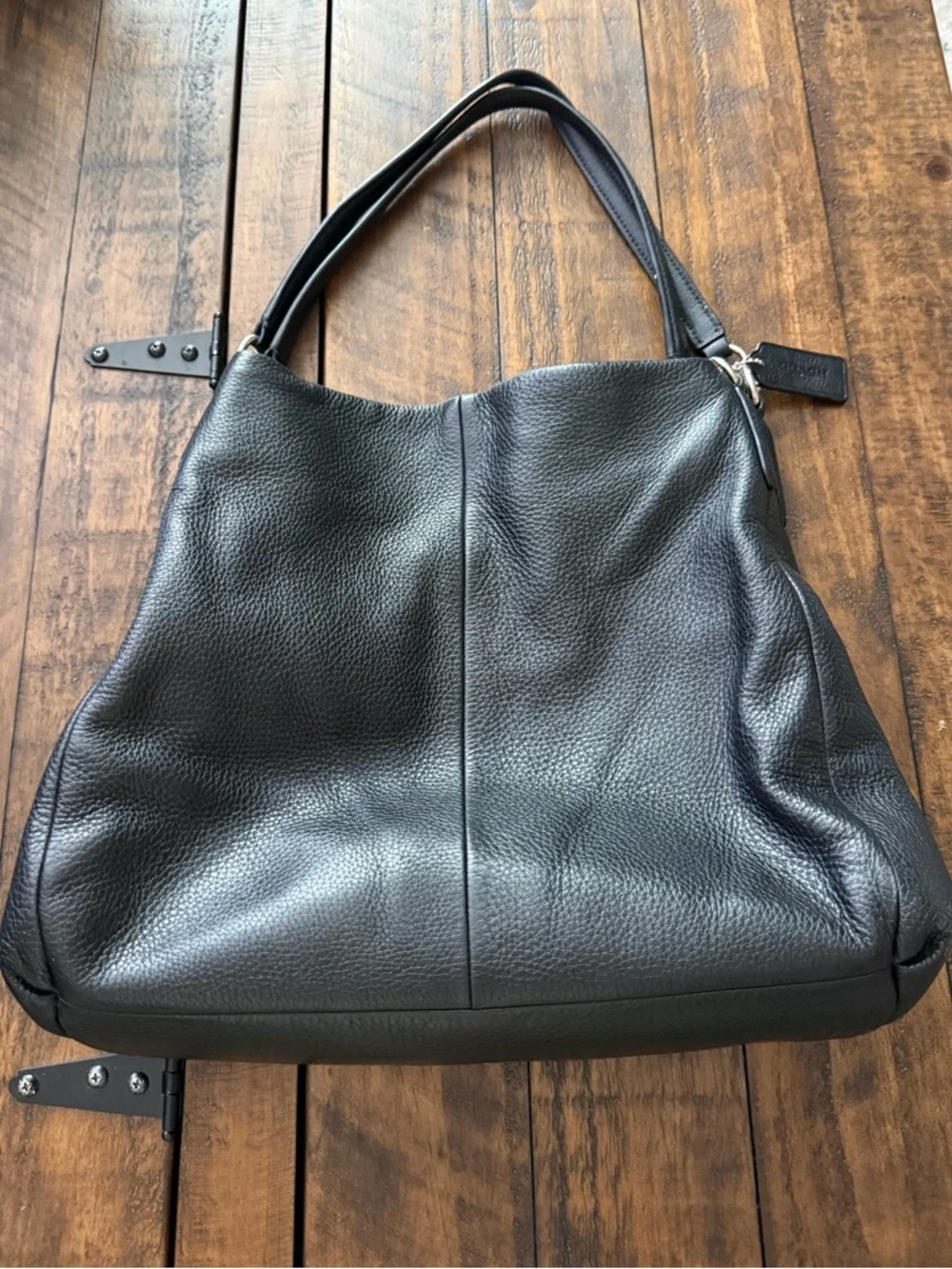 Coach Madison Phoebe Black Pebbled Leather Shoulder Bag Multi Compartments